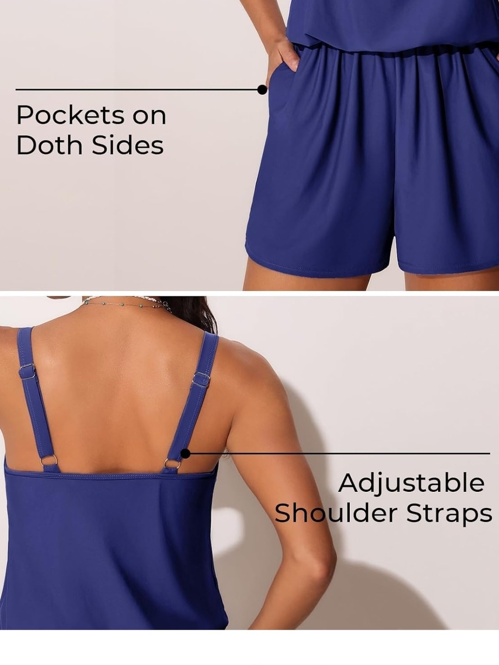 Classic Navy One-Piece Swimsuit Romper with Blouson Top - Picture 2 of 4
